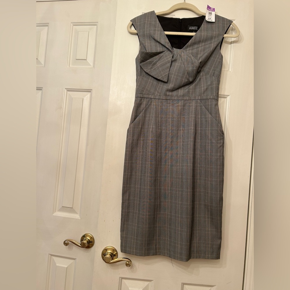 Adrianna Papell Gray Plaid Midi Dress